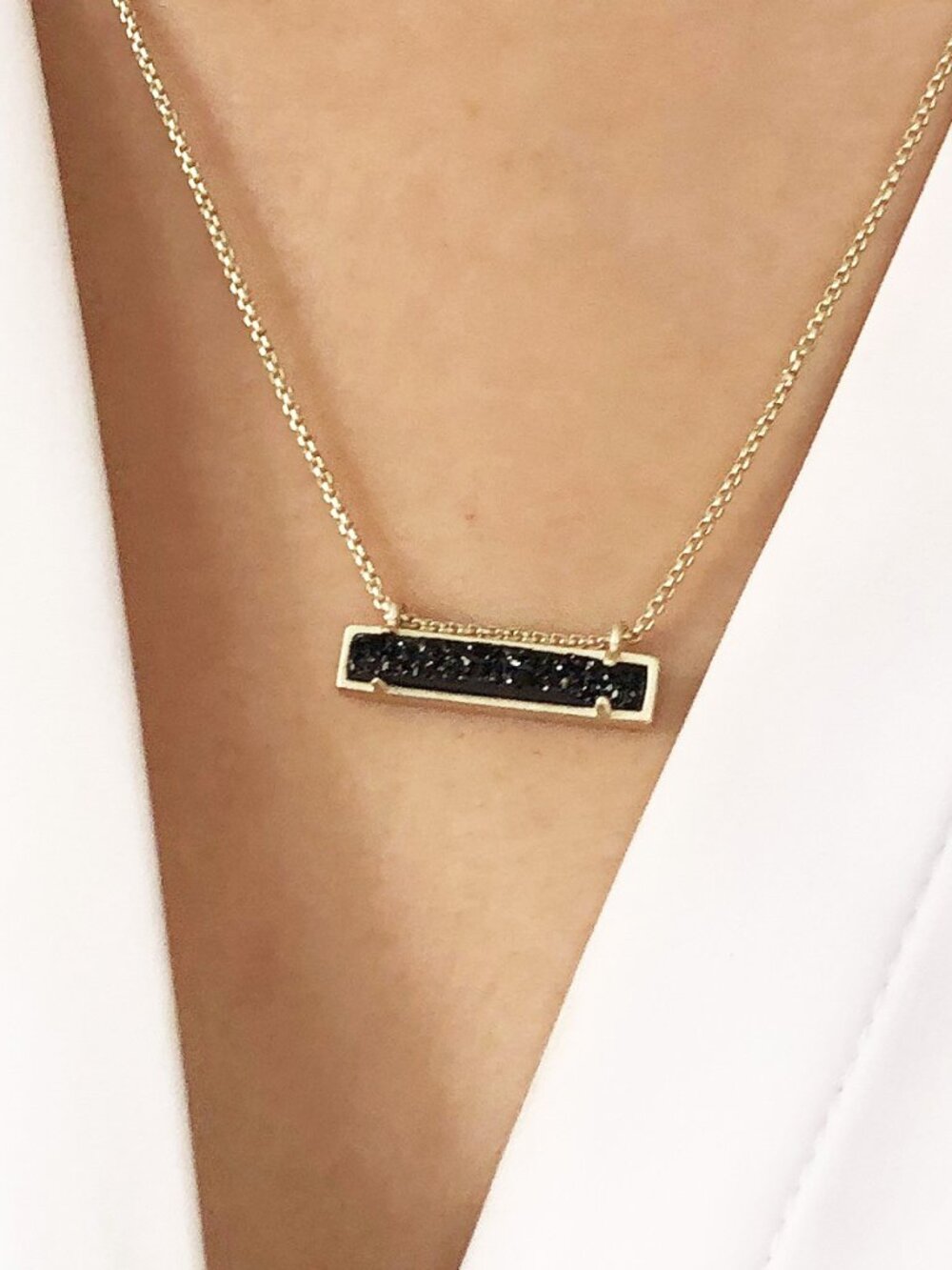 NEW! Kendra Scott GOLD Leanor Bar Black Drusy Quartz Necklace Dust Bag Tag